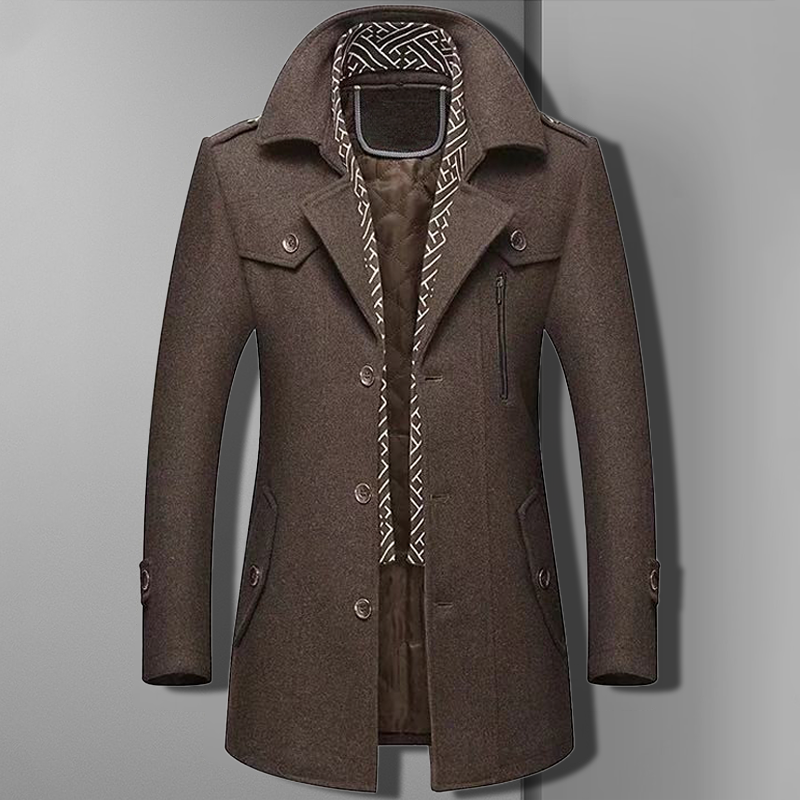 Patrick Mens Double Breasted Military Style Brown Wool Blend Overcoat