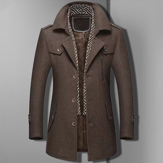 Patrick Mens Double Breasted Military Style Brown Wool Blend Overcoat