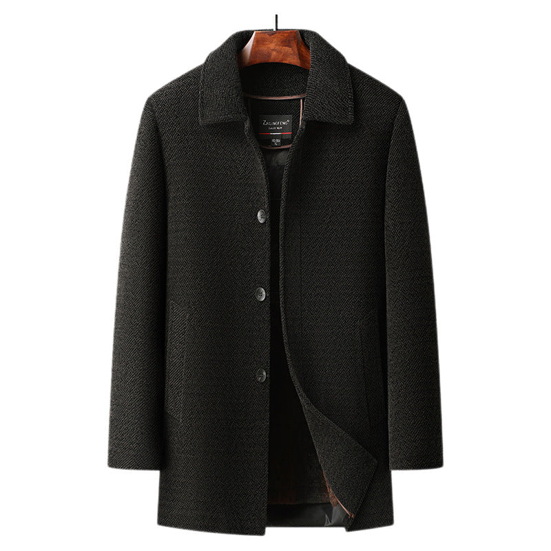 Mens Mid Length Coat Black By Orsenvi Classic Single Breasted Collar