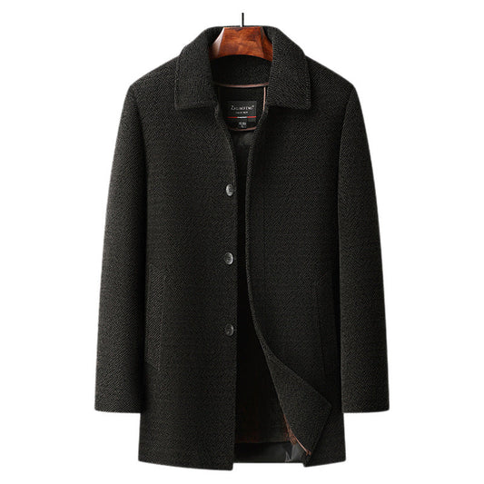 Mens Mid Length Coat Black By Orsenvi Classic Single Breasted Collar