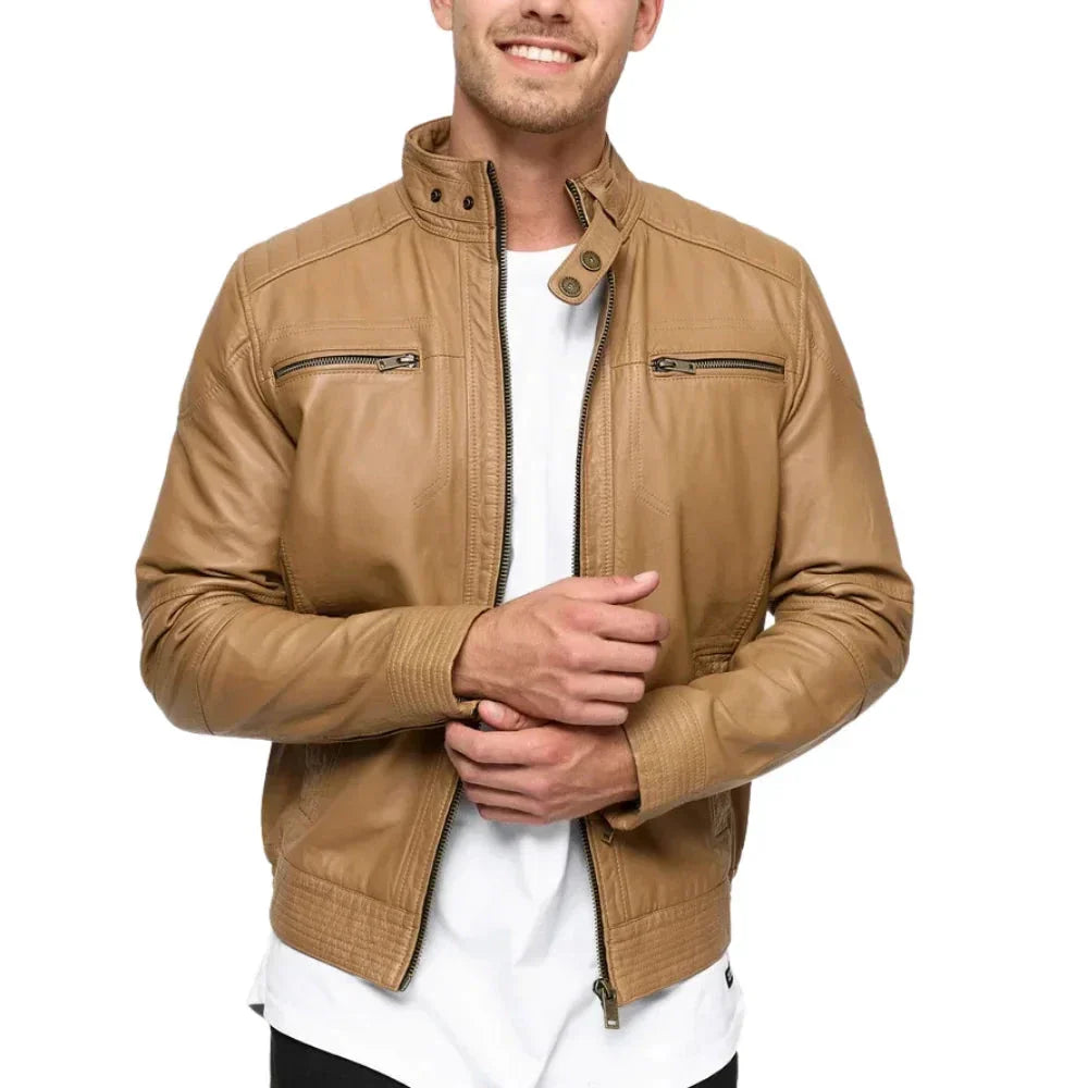 Orsenvi Men's Camel Brown Urban Vegan Leather Jacket