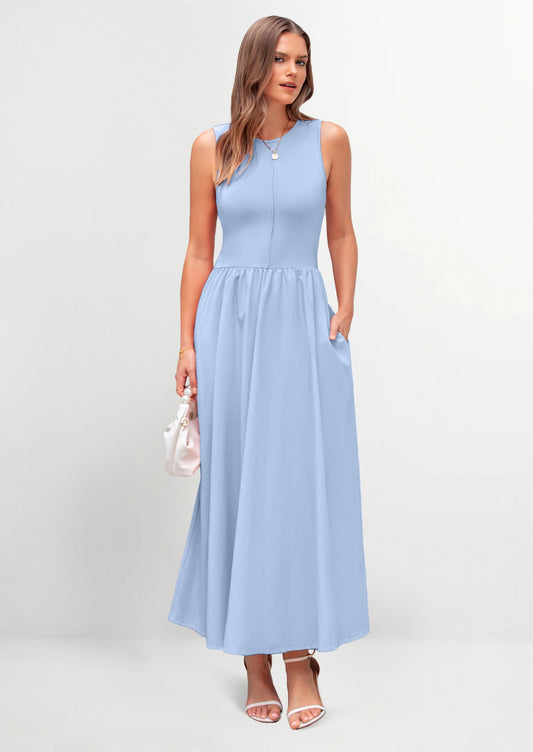 Knit Flowy Maxi Dress - Sleeveless, Crewneck, Casual - photo 1