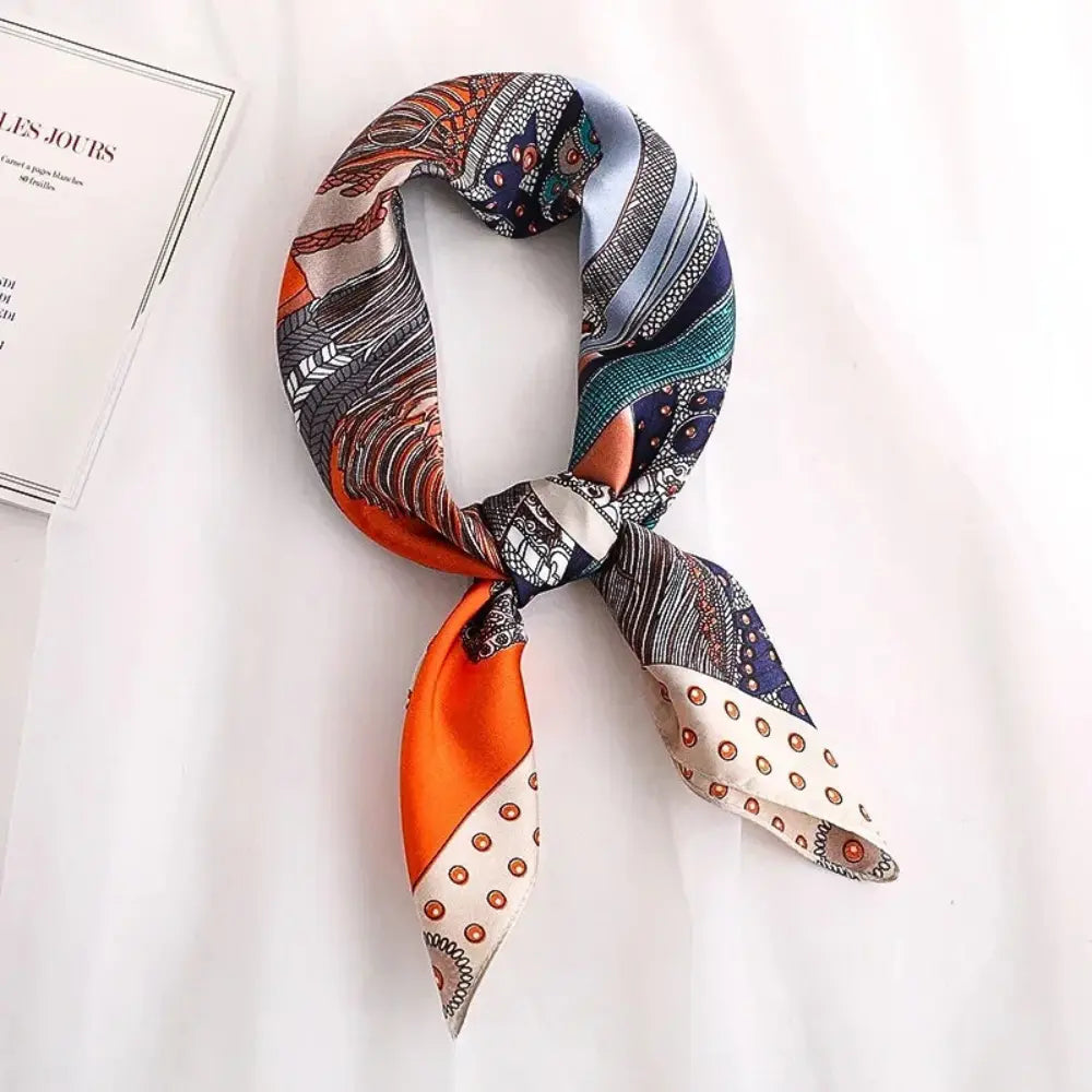 Orsenvi Celeste lightweight silk scarf in versatile styles for neck, headband or bag with natural sheen