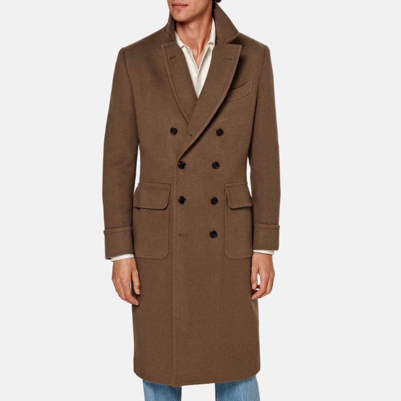 Orsenvi Men's Double Breasted Wool Trench Coat
