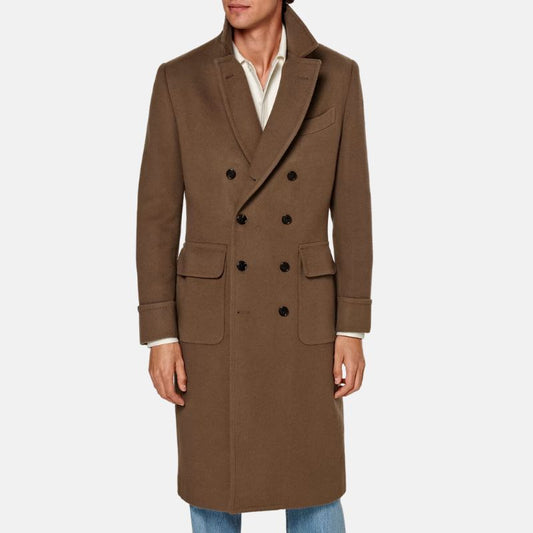 Orsenvi Men's Double Breasted Wool Trench Coat