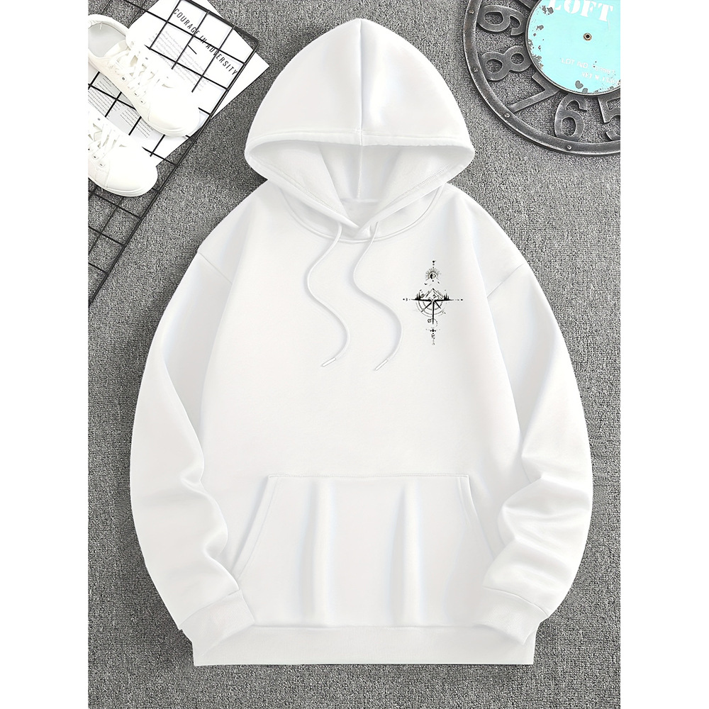 Men's regular fit cotton hoodie with compass print, drawstring hood, and kangaroo pocket in Nordisk style