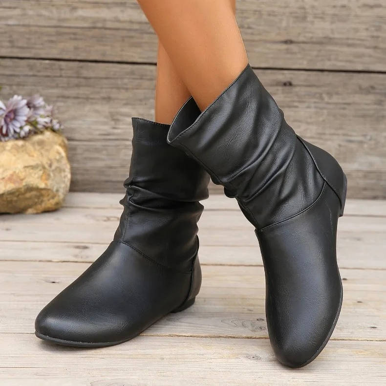 Orsenvi Slouch Flat Ankle Boots Slip-On Comfort With Cushioned Insole