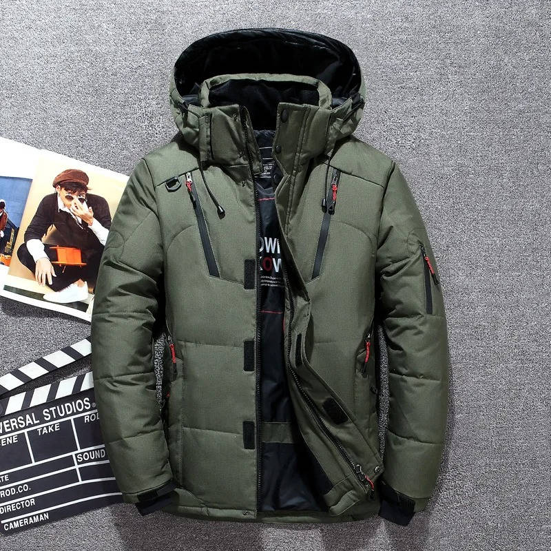 Men's navy insulated winter parka windproof waterproof jacket with premium down fill for extreme cold