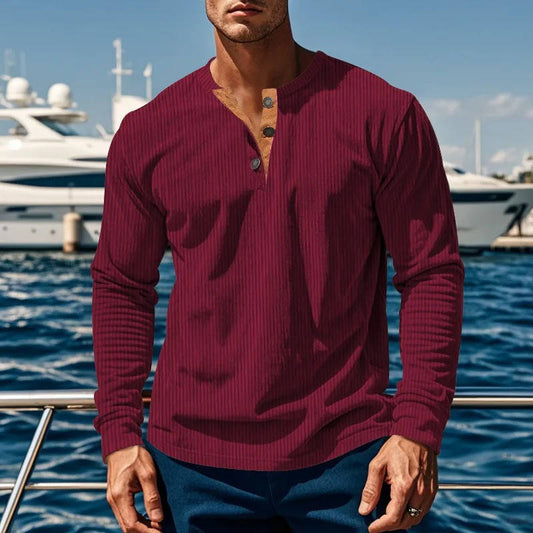 Orsenvi Men's Ribbed Henley Sweater With Buttons - Classic Long Sleeve