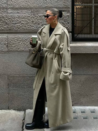 Orsenvi Women's Oversized Wool-Blend Trench Coat