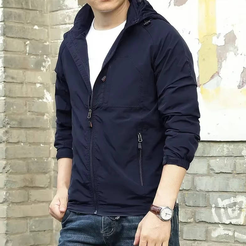Men's lightweight utility jacket windproof water-resistant with zip pockets for daily wear