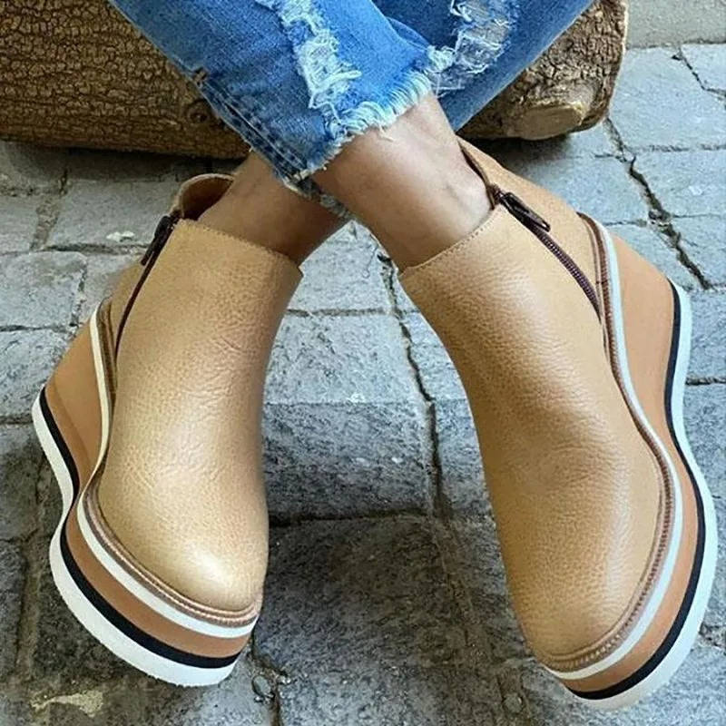 Women's black waterproof PU leather ankle boots sleek silhouette for all-day walking comfort