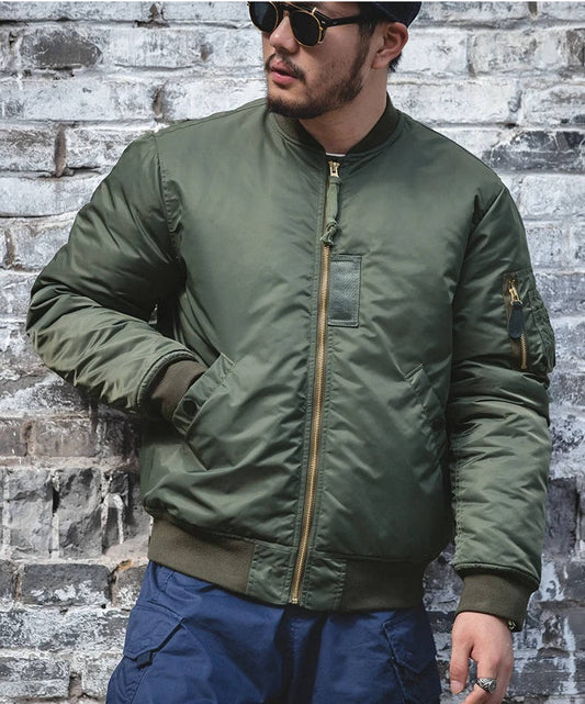Orsenvi Men's Nylon Olive Green Bomber Jacket