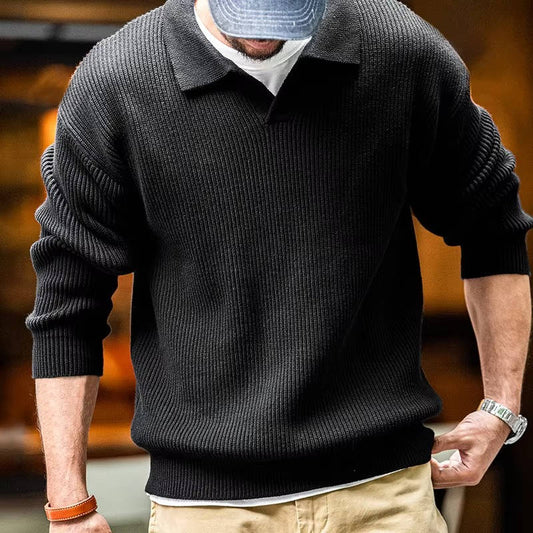 Orsenvi Men's Knit Black Long Sleeve Sweater