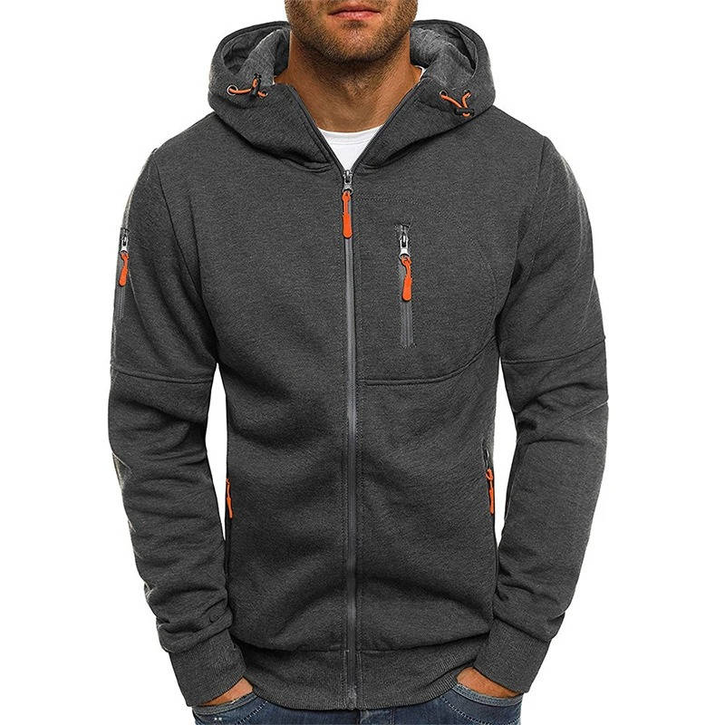 Orsenvi Men's Orange Full Zip Hoodie Sweater