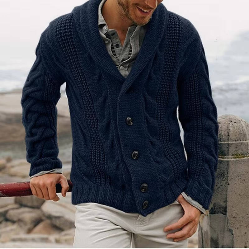 Orsenvi men's cable knit cardigan sweater button front acrylic-wool blend office casual style