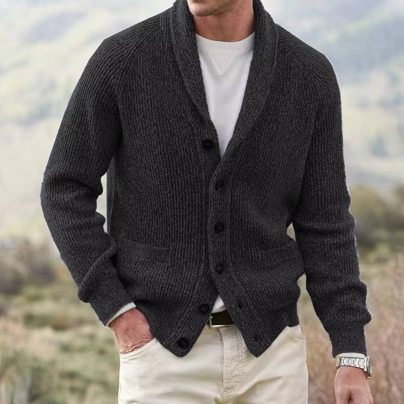 Men's cashmere blend shawl collar cardigan button-front cozy knit sweater polished slim silhouette