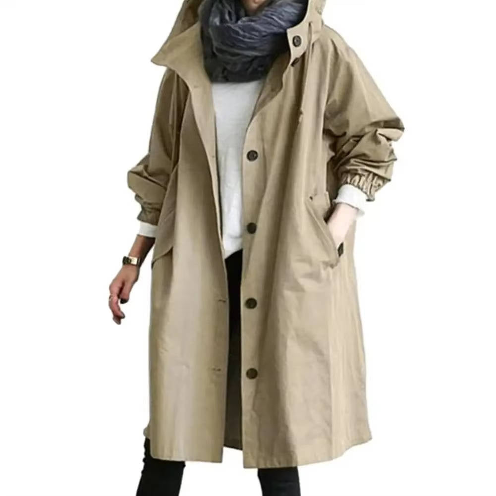 Orsenvi women's oversized waterproof trench coat in neutral tone with breathable polyester fabric