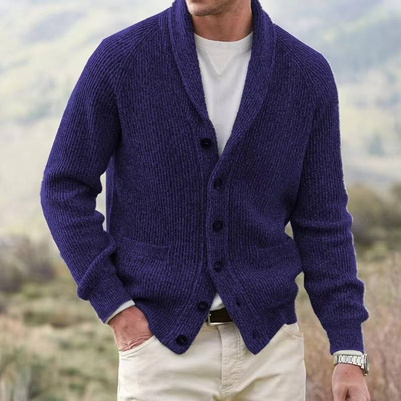 Men's cashmere blend shawl collar cardigan button-front cozy knit sweater refined polished fit
