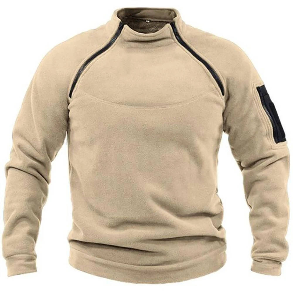 Olive green military tactical fleece pullover sweater with combat-ready design and functional pockets