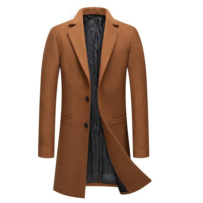 Orsenvi Men's Camel Wool Blend Overcoat Single Breasted Warm Formal
