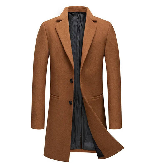 Orsenvi Men's Camel Wool Blend Overcoat Single Breasted Warm Formal