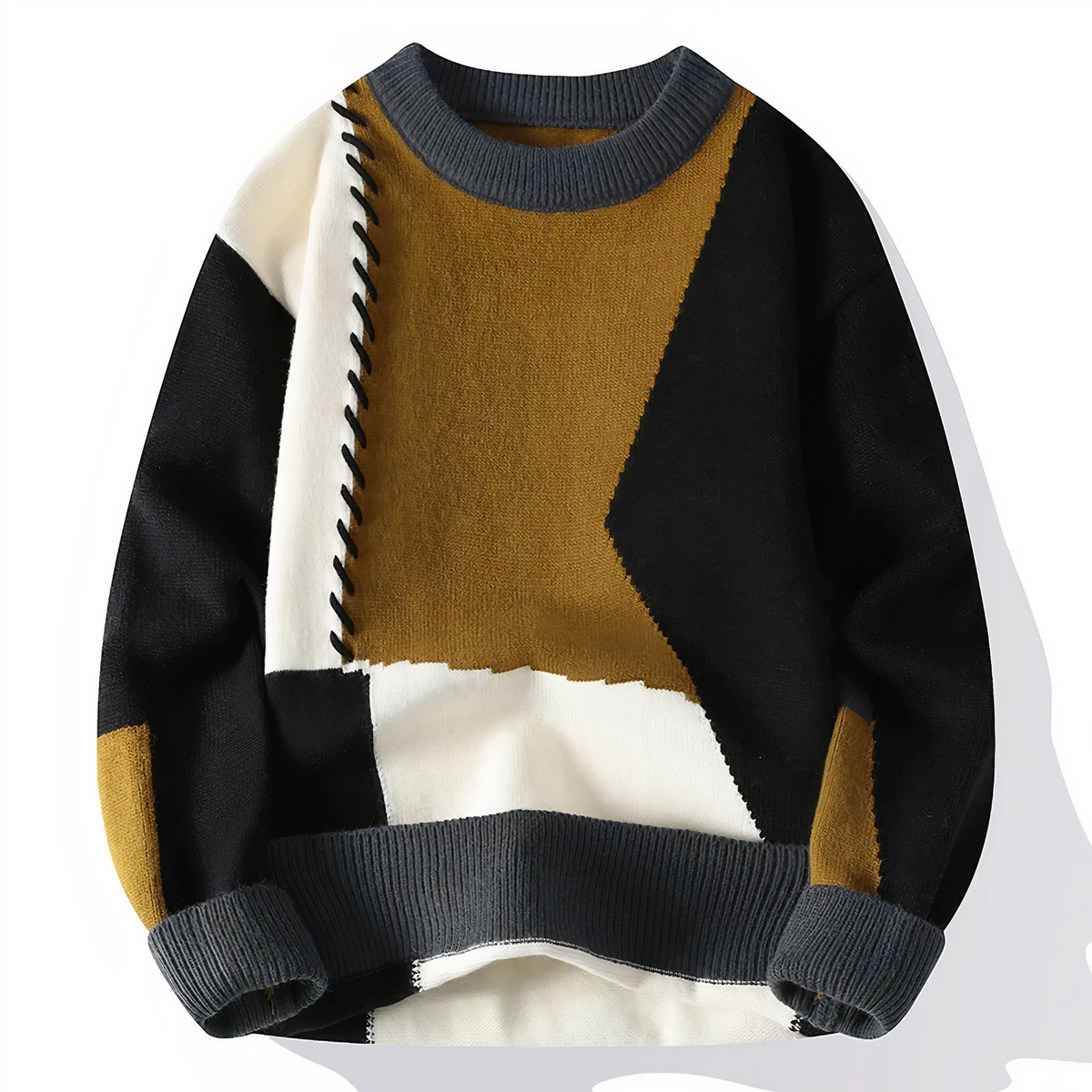 Men's Patchwork Fringe Wool Blend Sweater