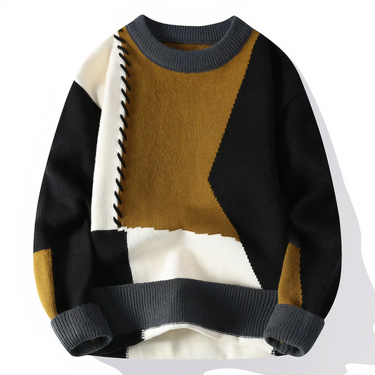 Men's Patchwork Fringe Wool Blend Sweater