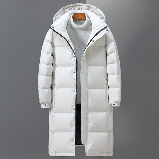 Orsenvi Mens Quilted Hooded Trench Coat Insulated Winter Warmth