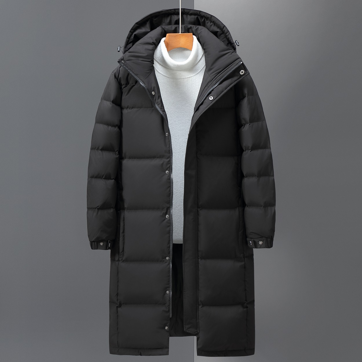 Orsenvi men's quilted hooded trench coat insulated full-length relaxed fit for city winter wear