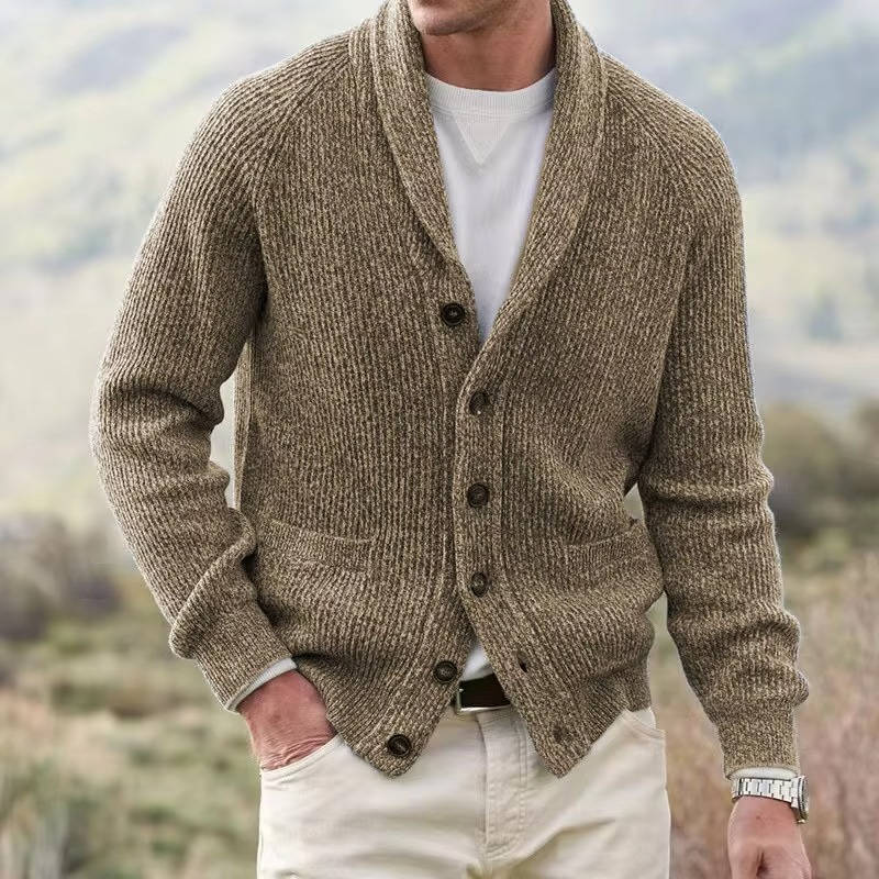 Men's cashmere blend shawl collar cardigan, button-front cozy knit sweater with polished slim fit