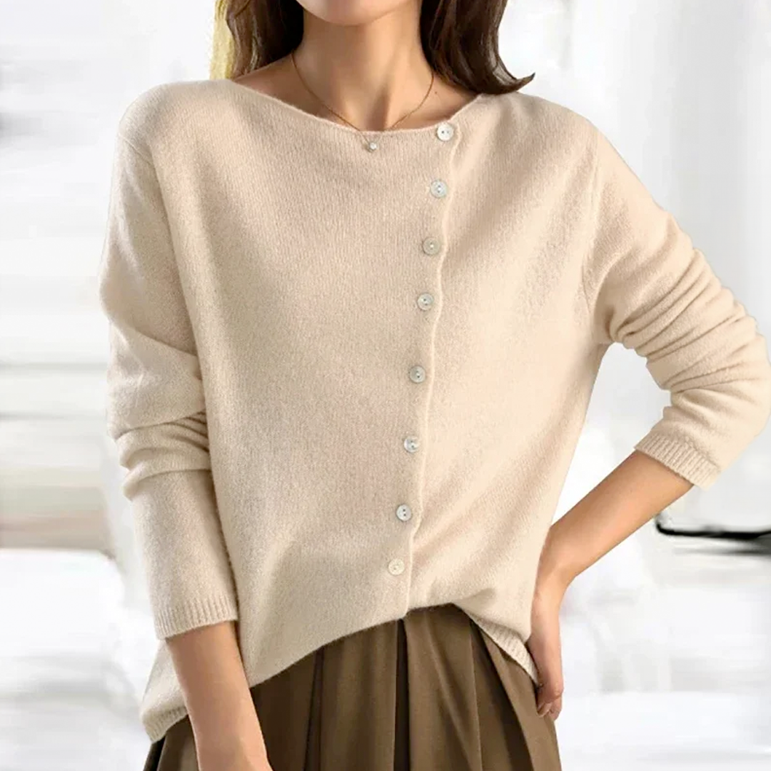 Beige relaxed-fit cardigan with soft breathable fabric and flattering silhouette for effortless everyday style