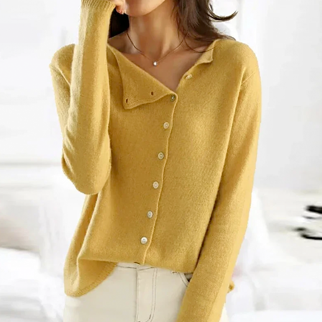 Beige relaxed-fit Elena chic cardigan with soft breathable fabric and flattering everyday silhouette