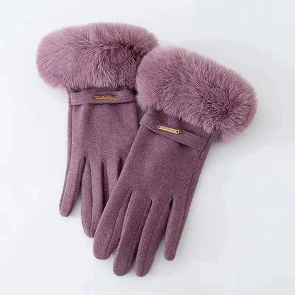 Black faux mink fur full-finger gloves with snug elastic fit and touchscreen-compatible design