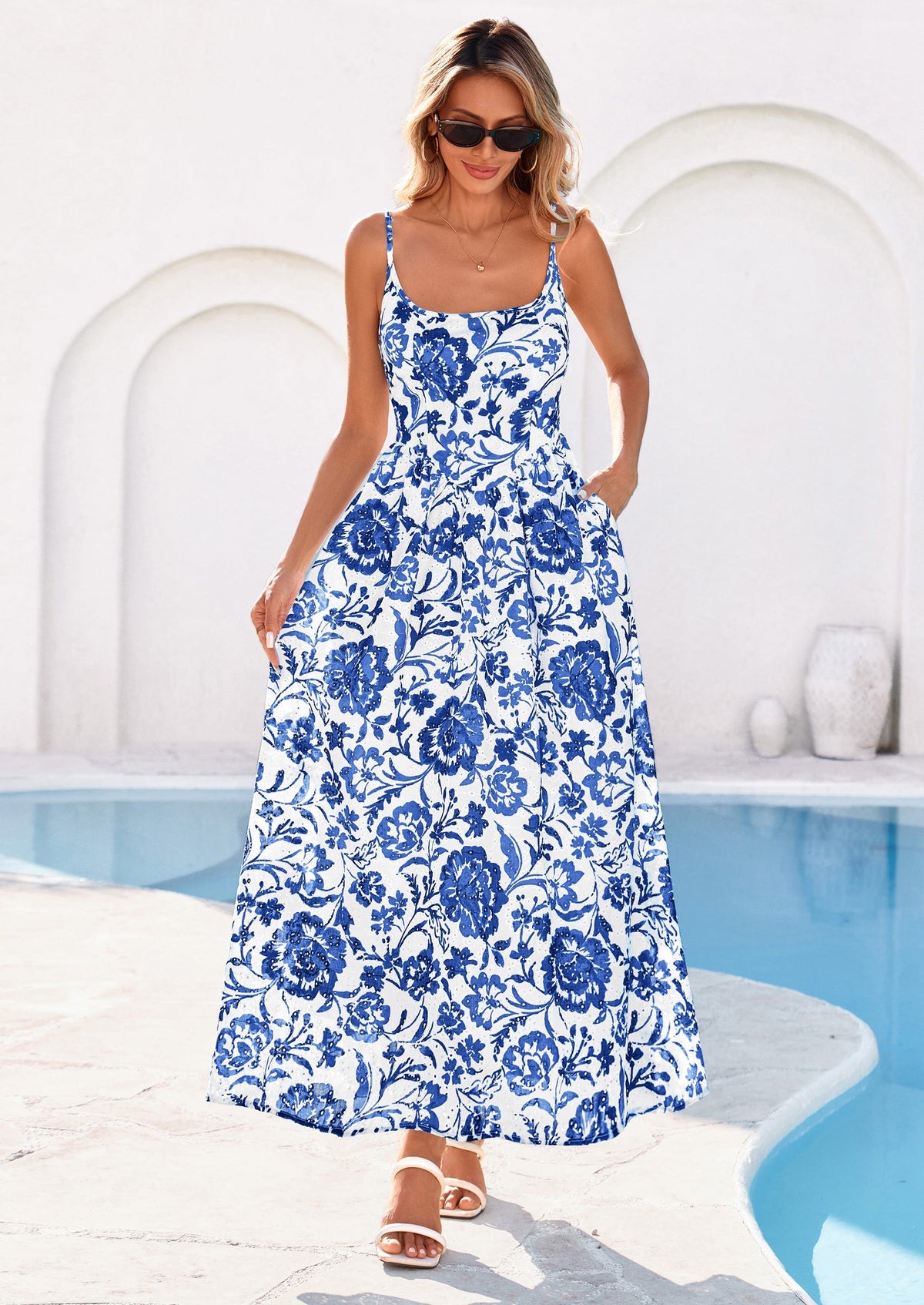 Eyelet Floral Flowy Maxi Dress - Spaghetti Strap, Square - photo 9