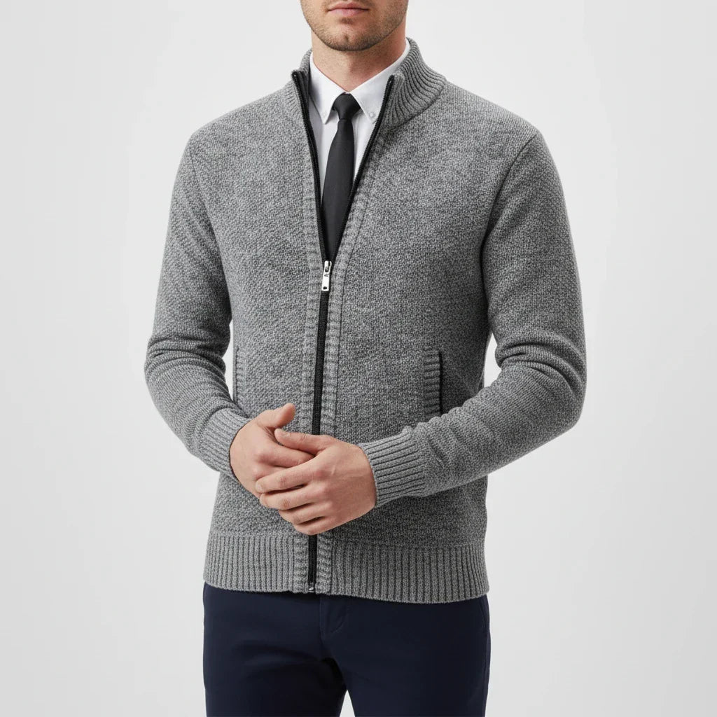 Men Zip Up Sweater With Stand Collar For Easy Layering