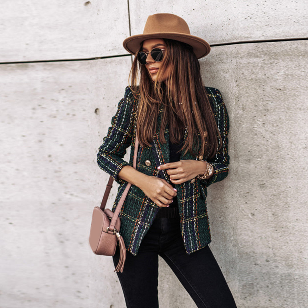 Women's black white checkered blazer Florence tailored cut feminine silhouette versatile spring fashion