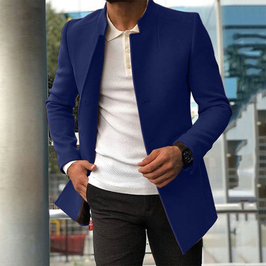 Men's slim fit camel winter coat with sharp tailoring for office-to-evening professional wear
