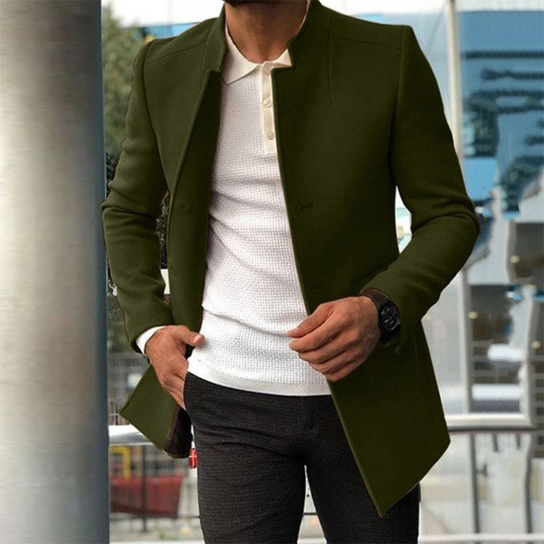Men's slim fit camel winter coat sharp tailored silhouette for office to evening professional wear