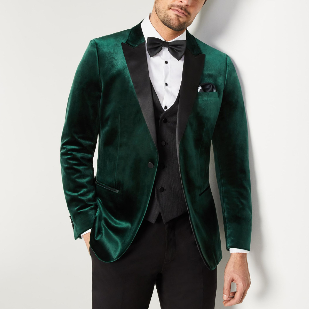 Orsenvi Men's Green Velvet Three Piece Tuxedo