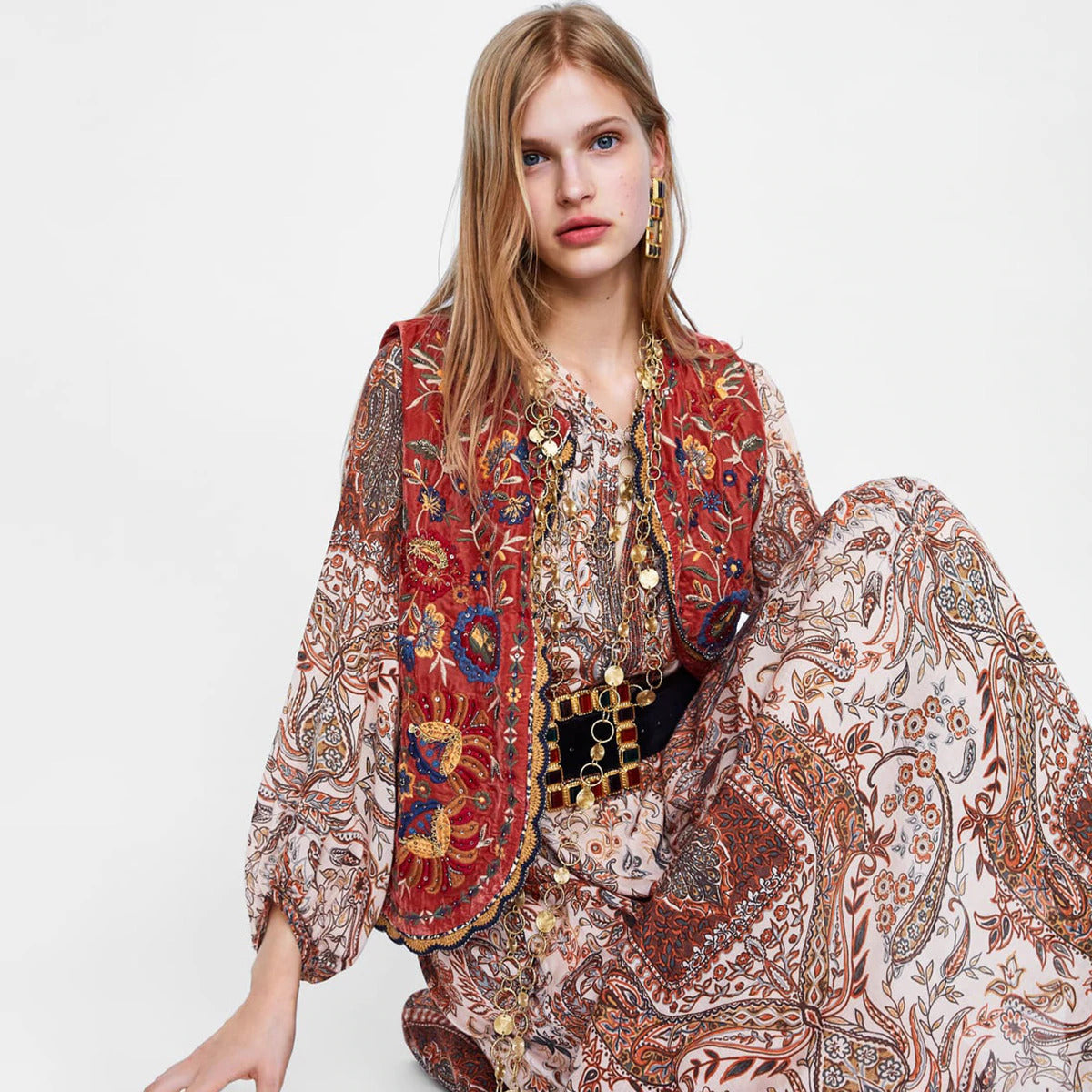 Floral Velvet Boho Waistcoat