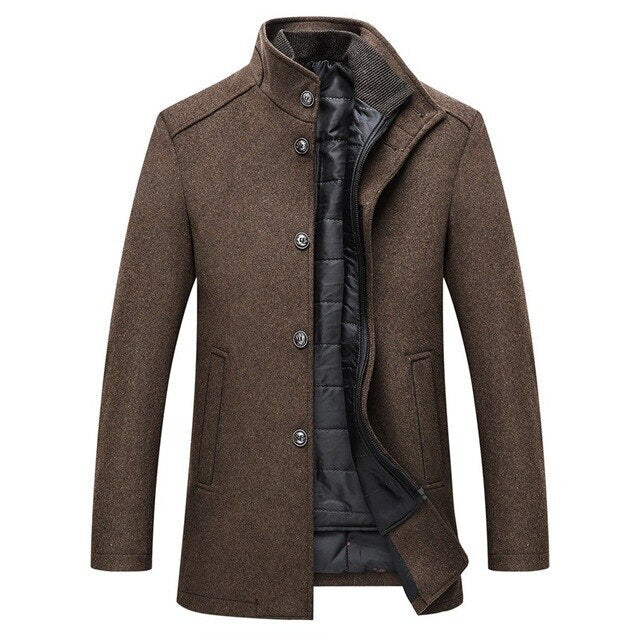 Orsenvi Stand Collar Wool Coat For Men Versatile Warm
