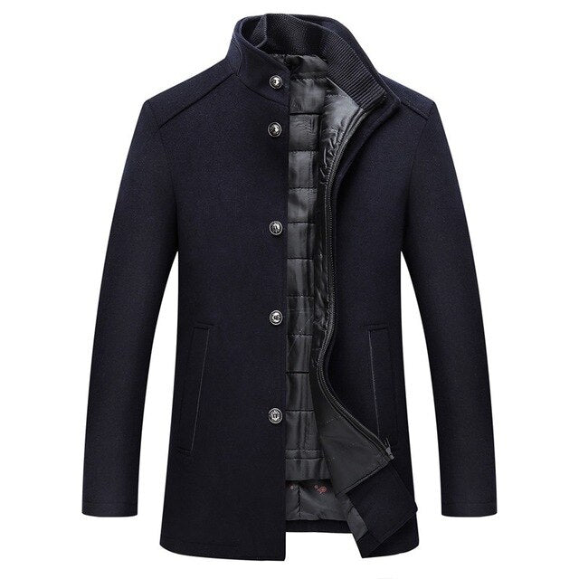 Orsenvi men's wool coat stand collar button front versatile smart-casual winter outerwear