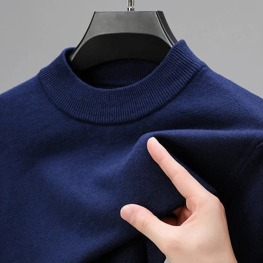 Men's ivory cashmere pullover sweater structured straight-hem silhouette semi-formal everyday style
