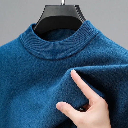 Men's beige cashmere pullover sweater structured straight-hem silhouette semi-formal everyday luxury knit