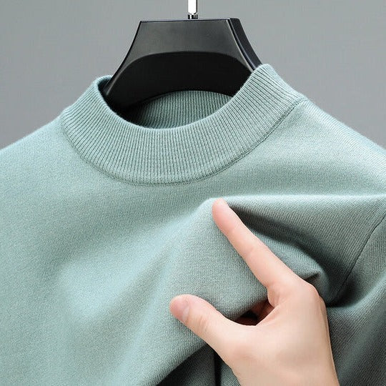 Men's ivory cashmere pullover sweater structured straight-hem silhouette semi-formal everyday style