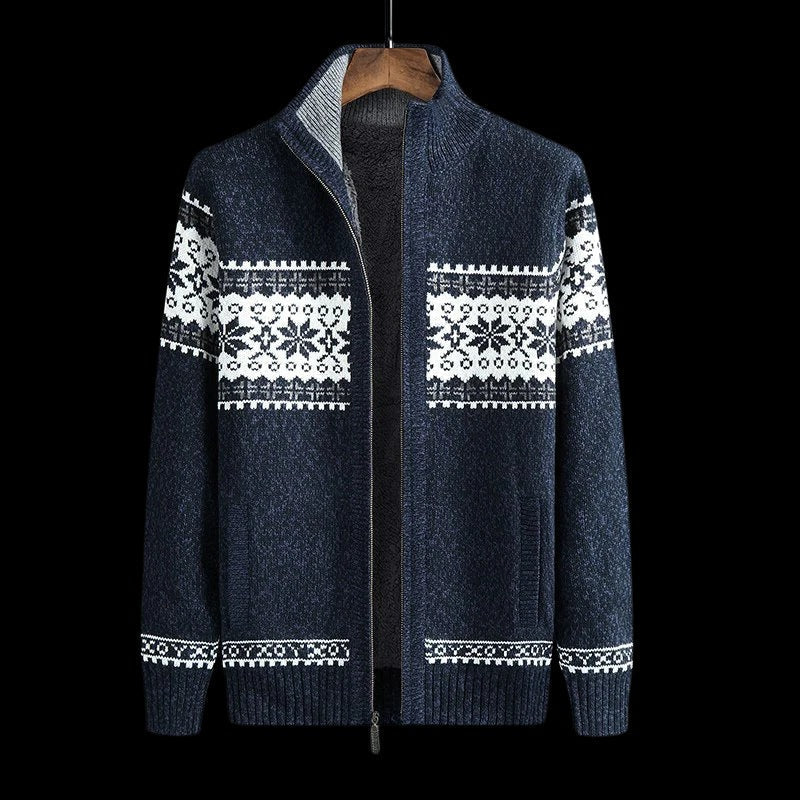 Orsenvi Men's Knitted Winter Jacket Zip Front Nordic Pattern Warm Coat