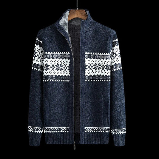 Orsenvi Men's Knitted Winter Jacket Zip Front Nordic Pattern Warm Coat