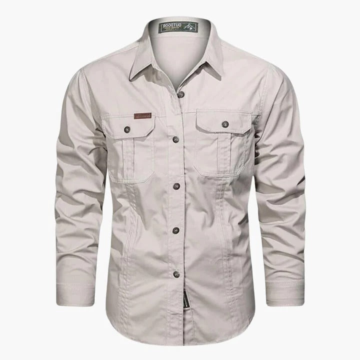 Orsenvi Men's Khaki Long Sleeve Cargo Shirt