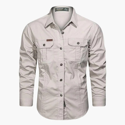 Orsenvi Men's Khaki Long Sleeve Cargo Shirt